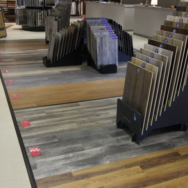 Luxury vinyl flooring showroom display in Dayton OH at Bockrath Flooring and Rugs