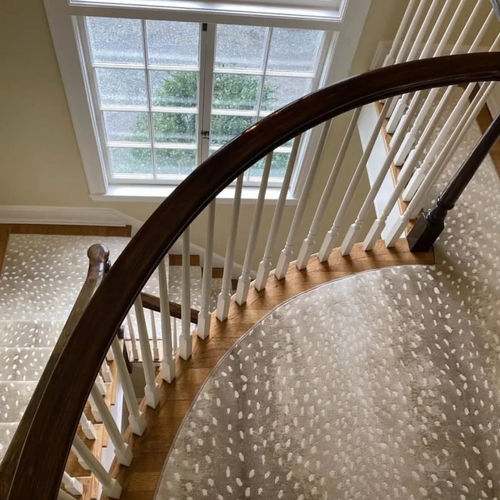 Animal print carpet stair runner in Dayton OH by Bockrath Flooring and Rugs